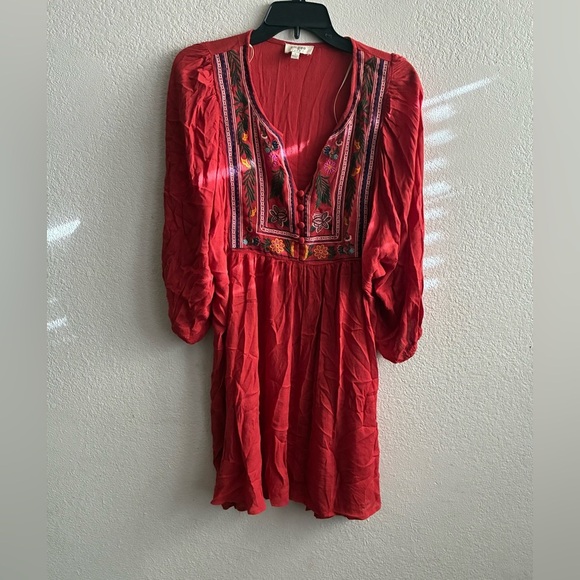 Umgee Embroidered Red/Orange  Women's Mini Dress S - Picture 3 of 10
